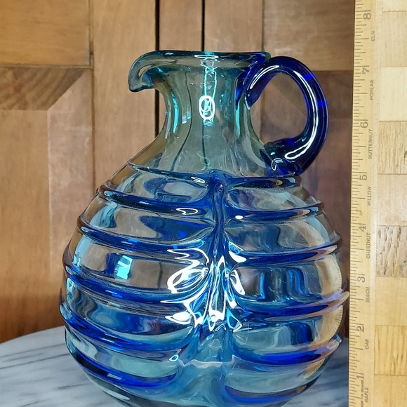 Recycled Glass Pitcher Blue - Picture 4 of 14